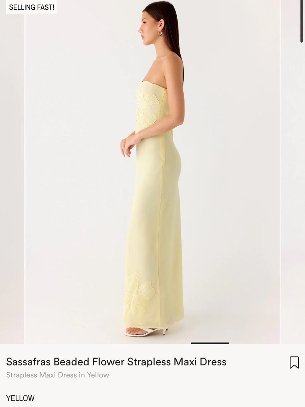 Peppermayo Beaded Flower Strapless Maxi Dress in Yellow - Picture 2 of 5